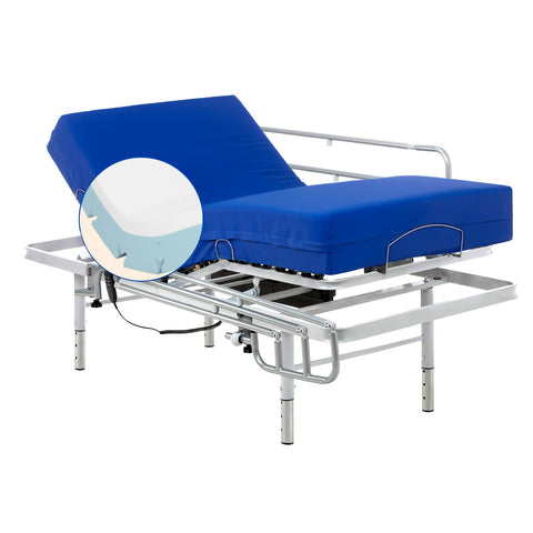 Letto ospedaliero con gambe regolabili, materasso sanitario viscoelastico plus e sponde letto - 90x190 cm
