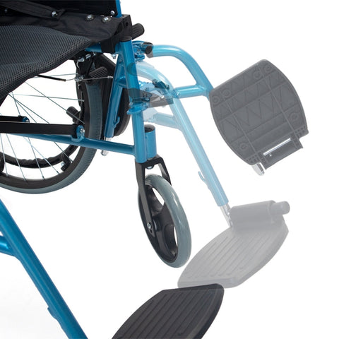 Sedia a rotelle pieghevole con schienale diviso e braccioli ribaltabili colore blu