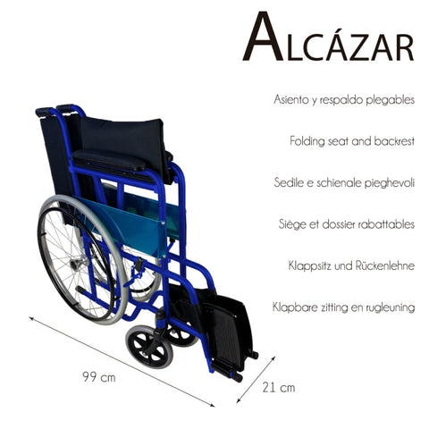 Sedia a rotelle pieghevole con ruote grandi colore blu