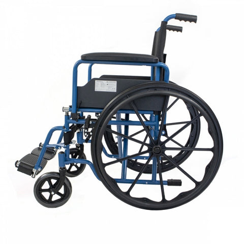 Sedia a rotelle pieghevole con ruote grandi estraibili, colore blu