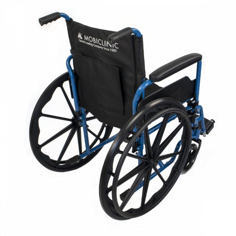 Sedia a rotelle pieghevole con ruote grandi estraibili, colore blu