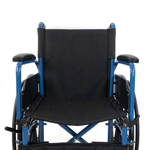 Sedia a rotelle pieghevole con ruote grandi estraibili, colore blu