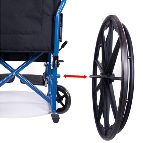 Sedia a rotelle pieghevole con ruote grandi estraibili, colore blu