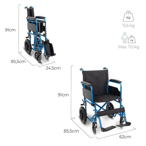 Sedia a rotelle pieghevole con ruote piccole colore blu