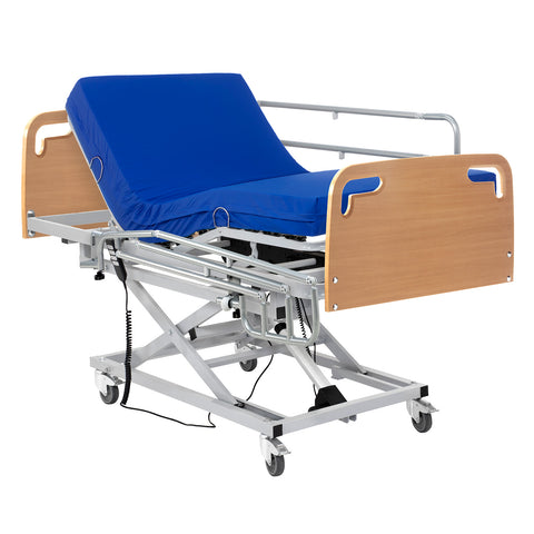 Ziekenhuisbed verstelbaar in hoogte met zijkanten, gezondheidsmatras en hoofdeinde en voetbord