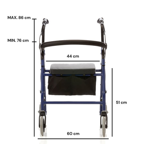 Ouderen voor ouderen | 4 wielen | Remmen op het stuur | Vouwbaar | Blauw