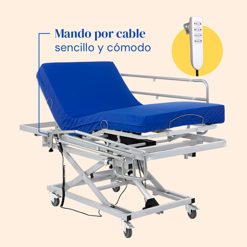 Cama articulada hospitalaria de carro elevador con colchón viscoelástico Professional V3 y barandillas - 90x200 cm