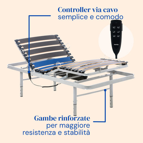 Letto ortopedico elettrico con gambe regolabili e materasso viscoelastico Tencel