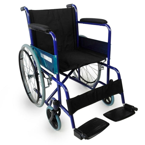 Sedia a rotelle pieghevole con ruote grandi colore blu