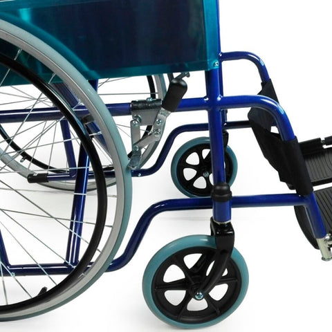 Sedia a rotelle pieghevole con ruote grandi colore blu