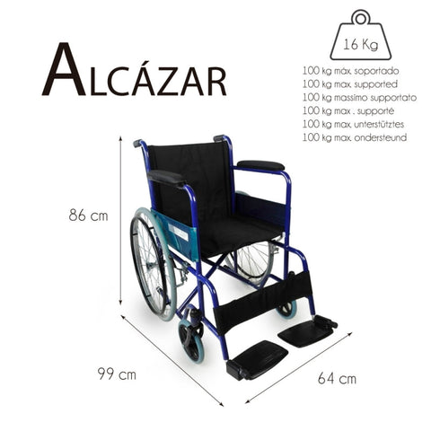 Sedia a rotelle pieghevole con ruote grandi colore blu