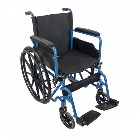 Sedia a rotelle pieghevole con ruote grandi estraibili, colore blu