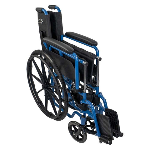 Sedia a rotelle pieghevole con ruote grandi estraibili, colore blu