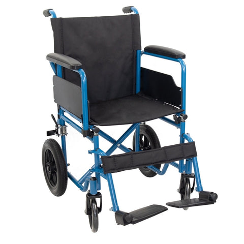 Sedia a rotelle pieghevole con ruote piccole colore blu